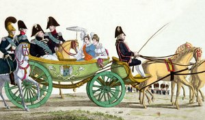 Louis XVIII et sa famille passant en revue les troupes royales au Champ de Mars, 20 juin 1814, jour de la bénédiction des drapeaux de la Garde Royale - French School